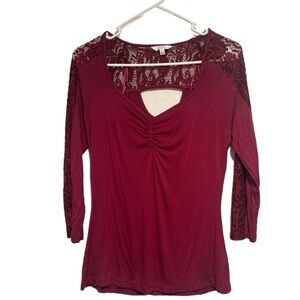 Candie's Red Ruched Cut Out 3/4 Sleeve Blouse